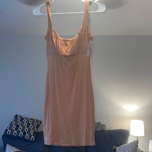 Tan/Nude Mini Dress with under cleavage slit